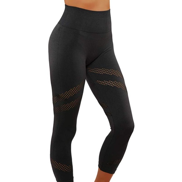 Seamless Faded yoga leggings workout pants mesh sexy high waist capri - Picture 3 of 5